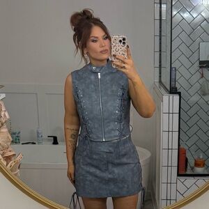 Princess Polly Ceejay faux leather mini skirt slate